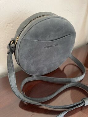 Portland Leather Large Circle Crossbody Bag Storm Gray Round Minimalist